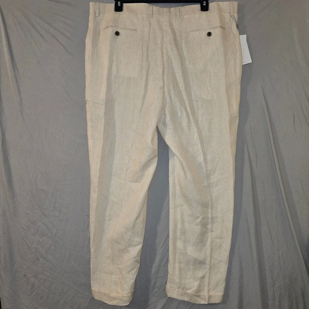Baird McNutt Murano Linen Dress Pants 44x30 Mens Beige Zac Classic Fit Cuffed